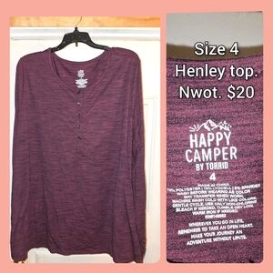 Torrid Happy Camper Burgundy Henley Top